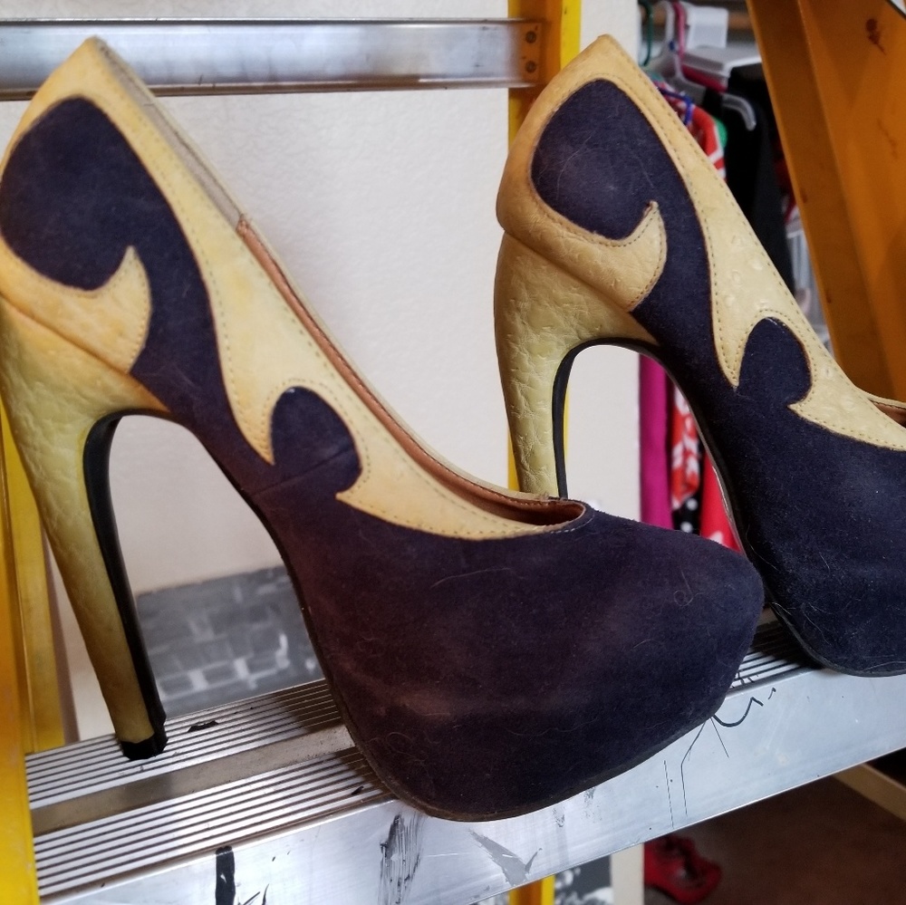 Blue and yellow heels